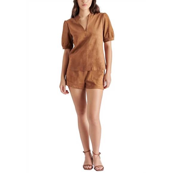 NEW STEVE MADDEN suede faux the record short in toast - Picture 1 of 4